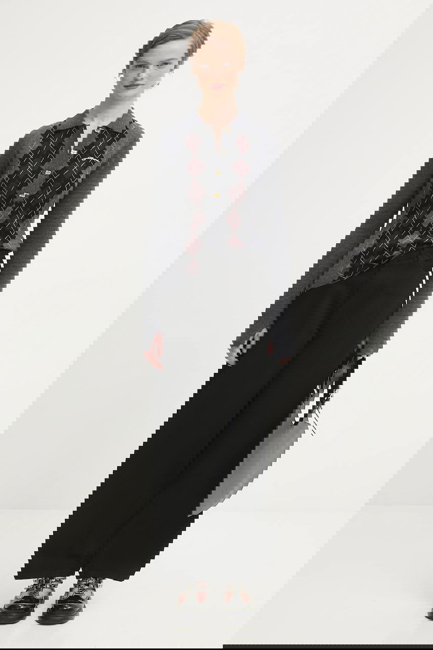 Knitted Argyle Polo Top