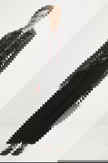 Polo tričko GANNI Knitted Argyle Polo Top Šedá | K2314, 4