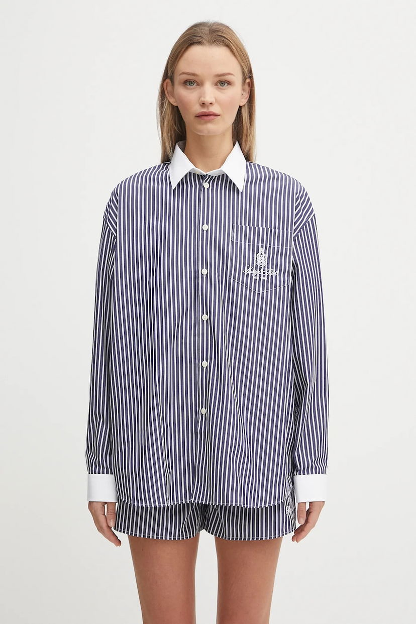 Košeľa Sporty & Rich Sporty & Rich Vendome Oversized Relaxed Striped Cotton Shirt with Classic Collar Navy | SI019602231ST02