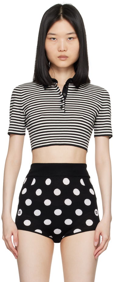 Crop Top Dolce & Gabbana Dolce&Gabbana Striped Cropped Polo Čierna | FXZ09T JCVY4, 0