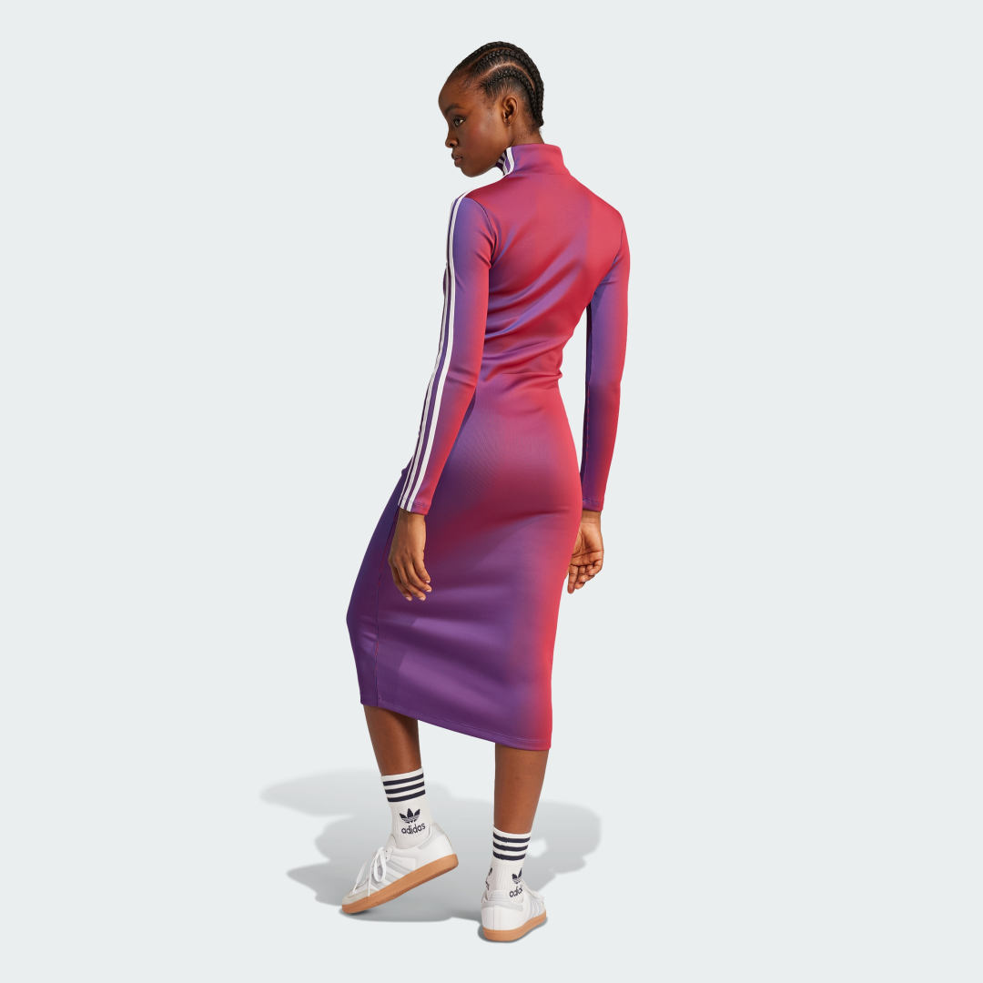 Šaty adidas Performance Ribbed Long Sleeve Fitted Dress Fialová | JW9745, 1