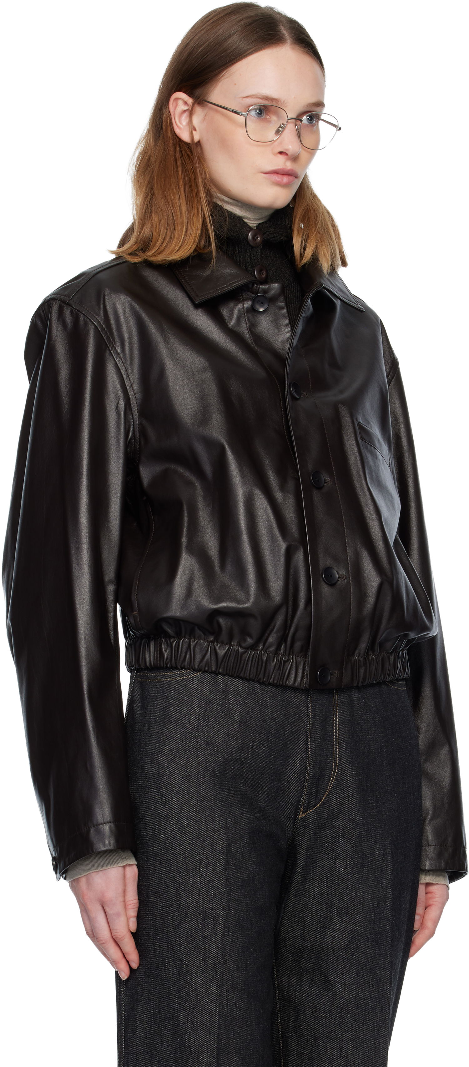 Bunda LEMAIRE Soft Leather Collared Blouson Jacket Hnedá | OW1158 LL0146, 1