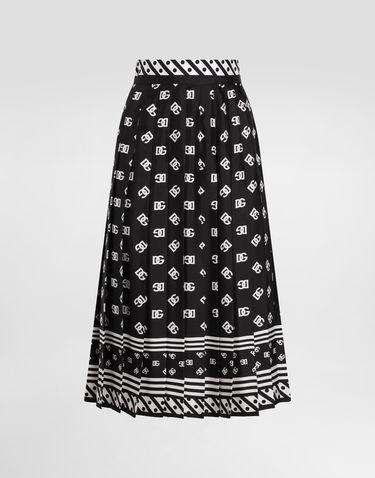 Sukňa Dolce & Gabbana Dolce & Gabbana Calf-Length Pleated Skirt with DG Logo Print Čierna | F4C2GTGDCVJN0000, 0