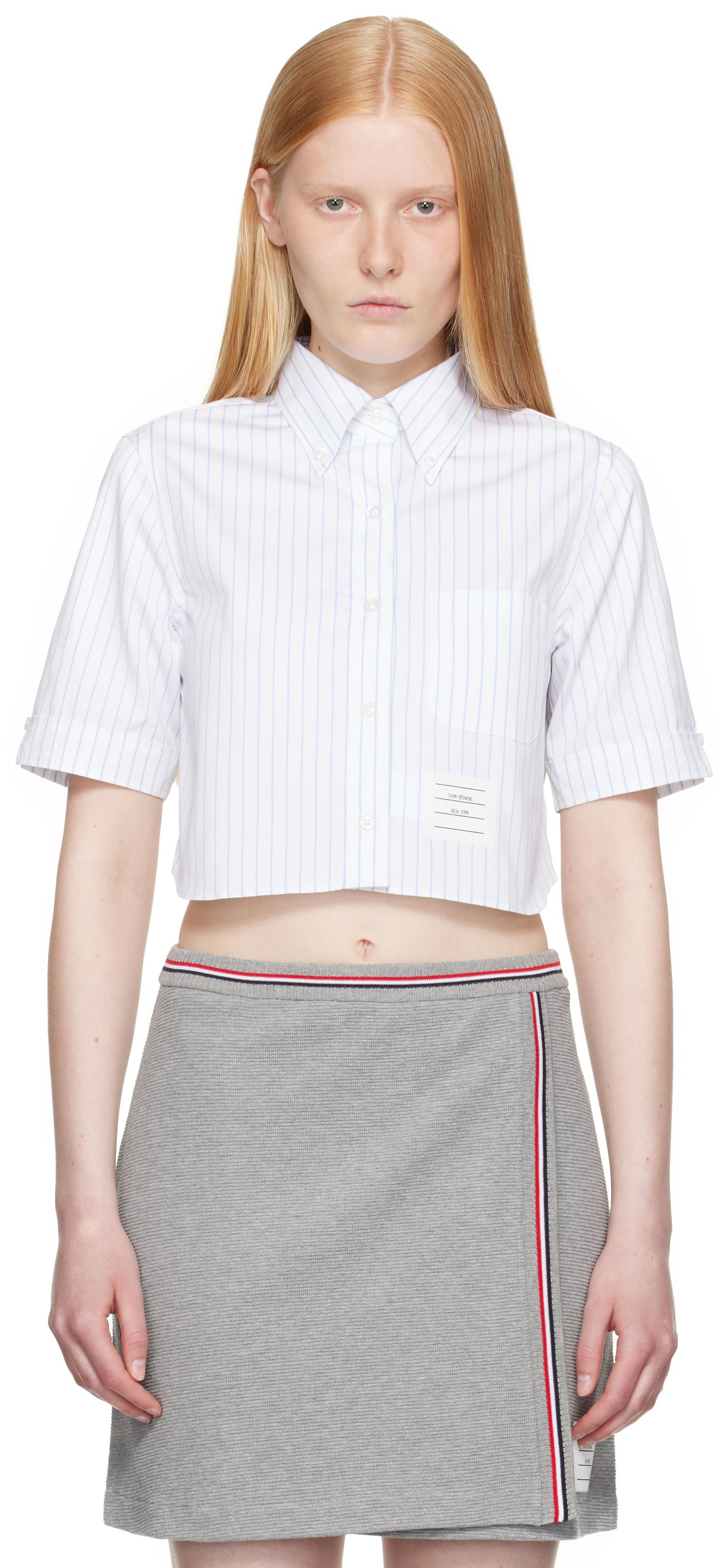 Košeľa Thom Browne Thom Browne Pinstripe Poplin Cropped Short Sleeve Shirt Biela | FLL205A-F0916, 0