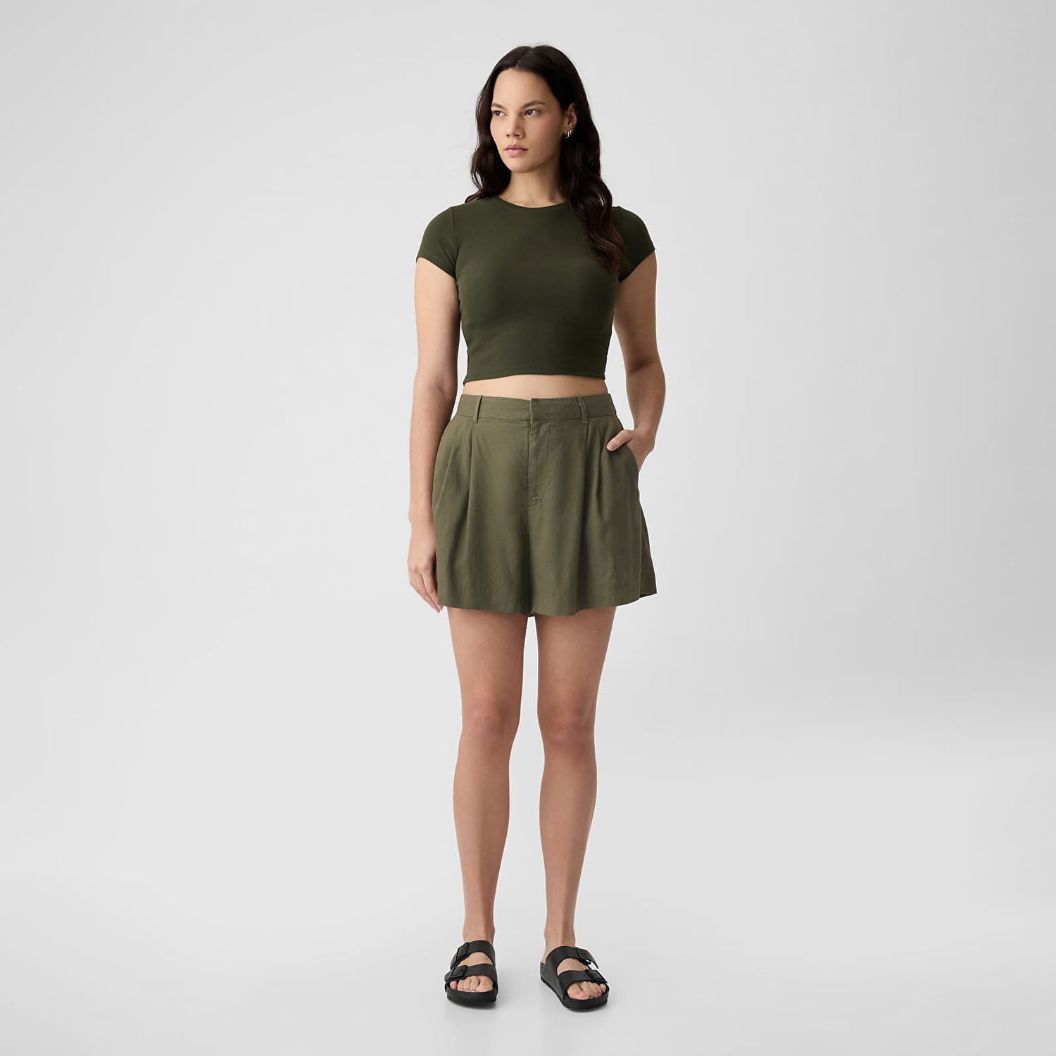 Šortky GAP 4 Inch Linen Short Olive Night Zelené | 416638-01, 0