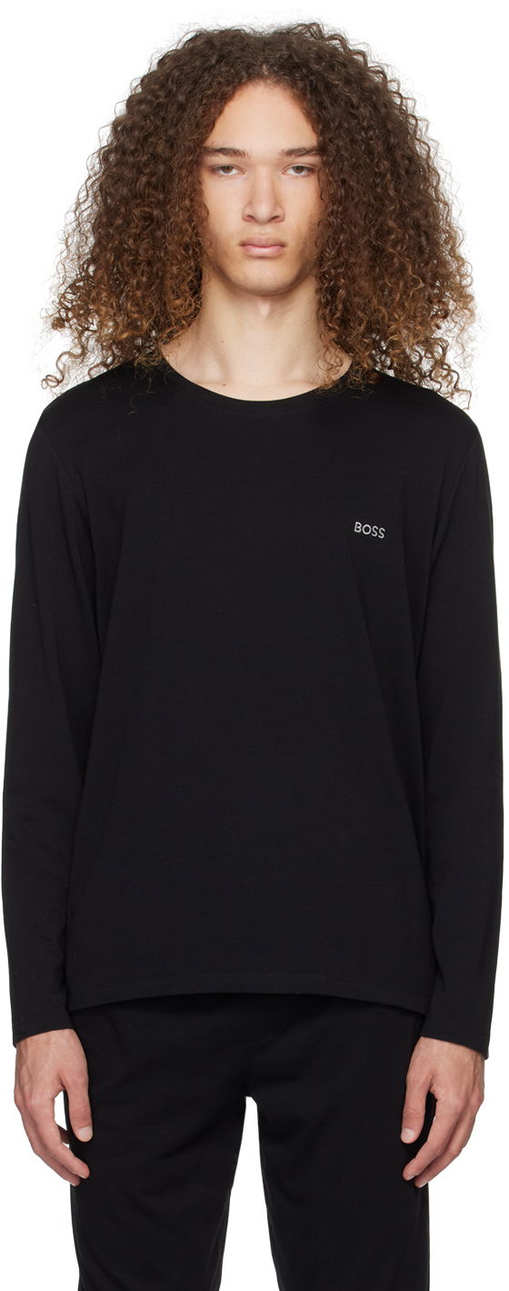 Tričko BOSS Embroidered Long Sleeve T-Shirt Čierna | 50515390, 0
