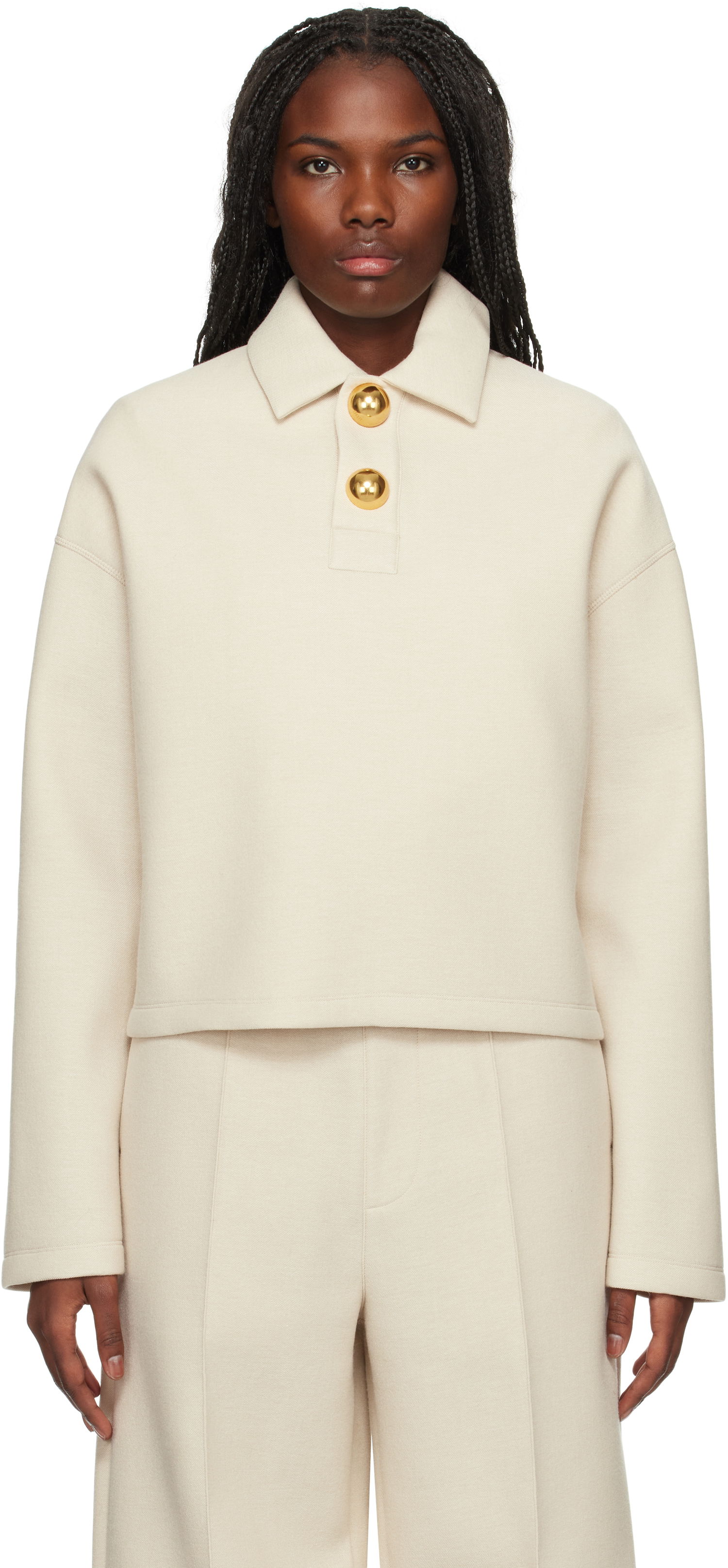 Polo tričko AMI Wool Cropped Polo Béžová | FPL318.750, 0