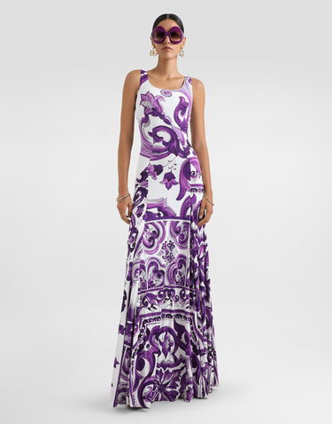Šaty Dolce & Gabbana Dolce & Gabbana Majolica-Print Sleeveless Maxi Dress Fialová | F6DAOTFS8C0IP3TN, 1