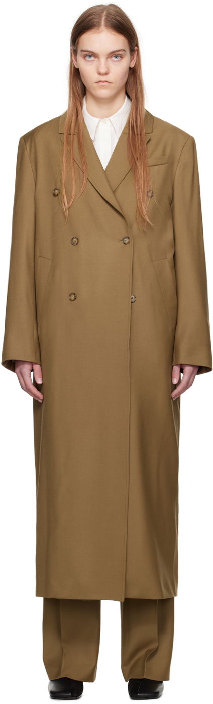 Kabáty Loulou de Saison Loulou de Saison Maisun Double-Breasted Maxi Coat Hnedá | MAISUN, 0