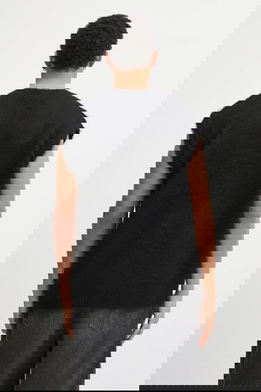 Vesta Needles Needles V-Neck Wool Blend Fuzzy Knit Vest Čierna | RW359, 2