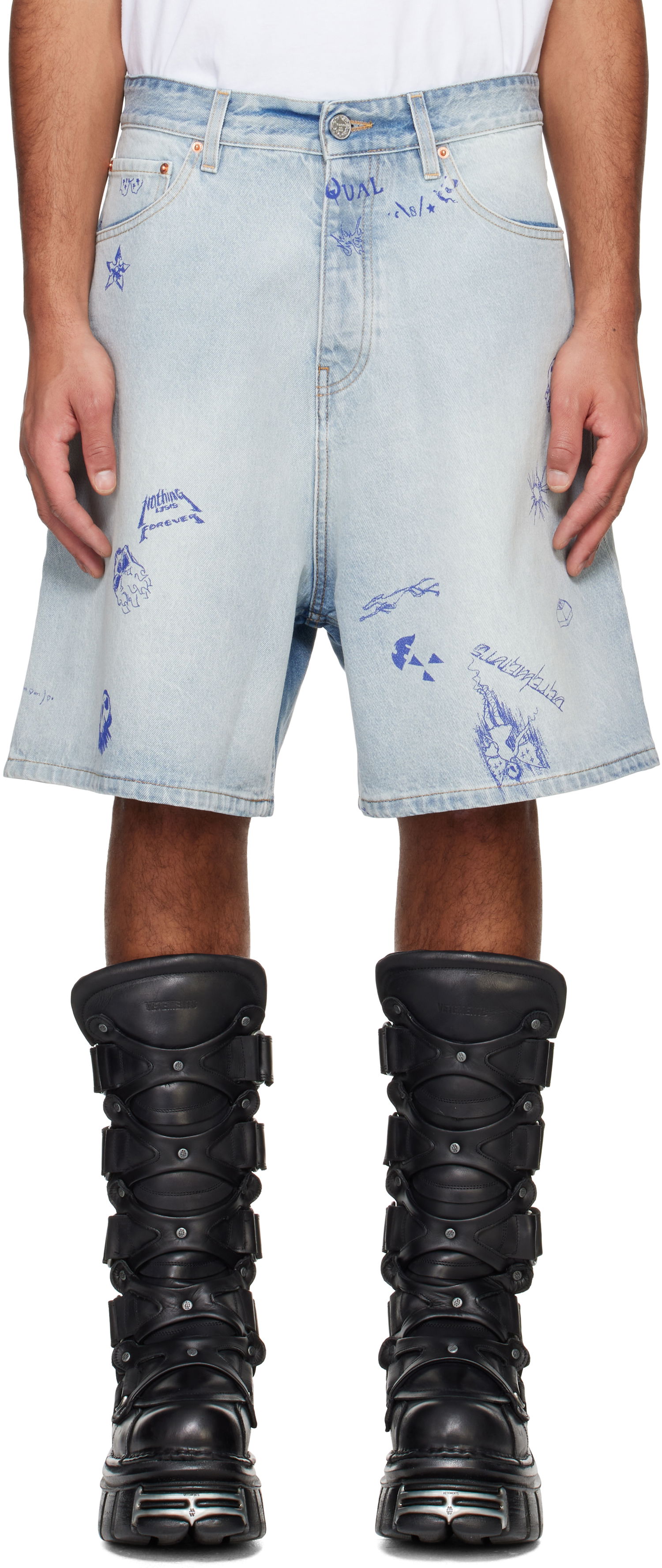 Šortky VETEMENTS Vetements Scribbled Denim Shorts Modrá | UA66SS510L, 0