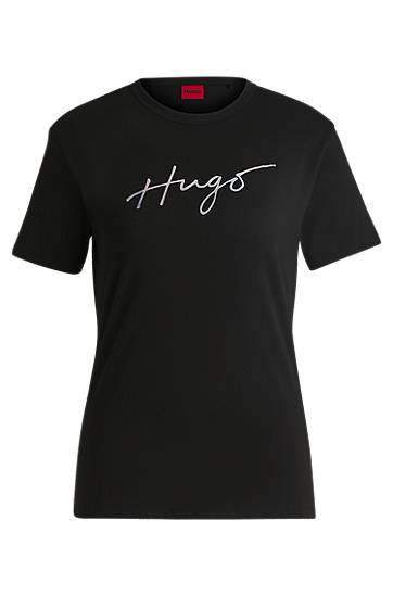 Tričko BOSS Cotton T-Shirt with Signature Logo Print Čierna | 50535491