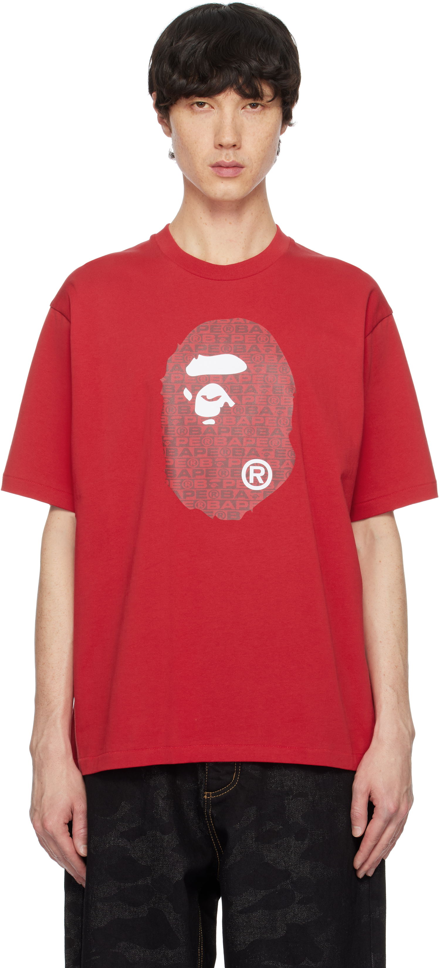 Tričko BAPE Lux Sport Pattern Ape Head T-Shirt Červená | 001TEK801322M, 0