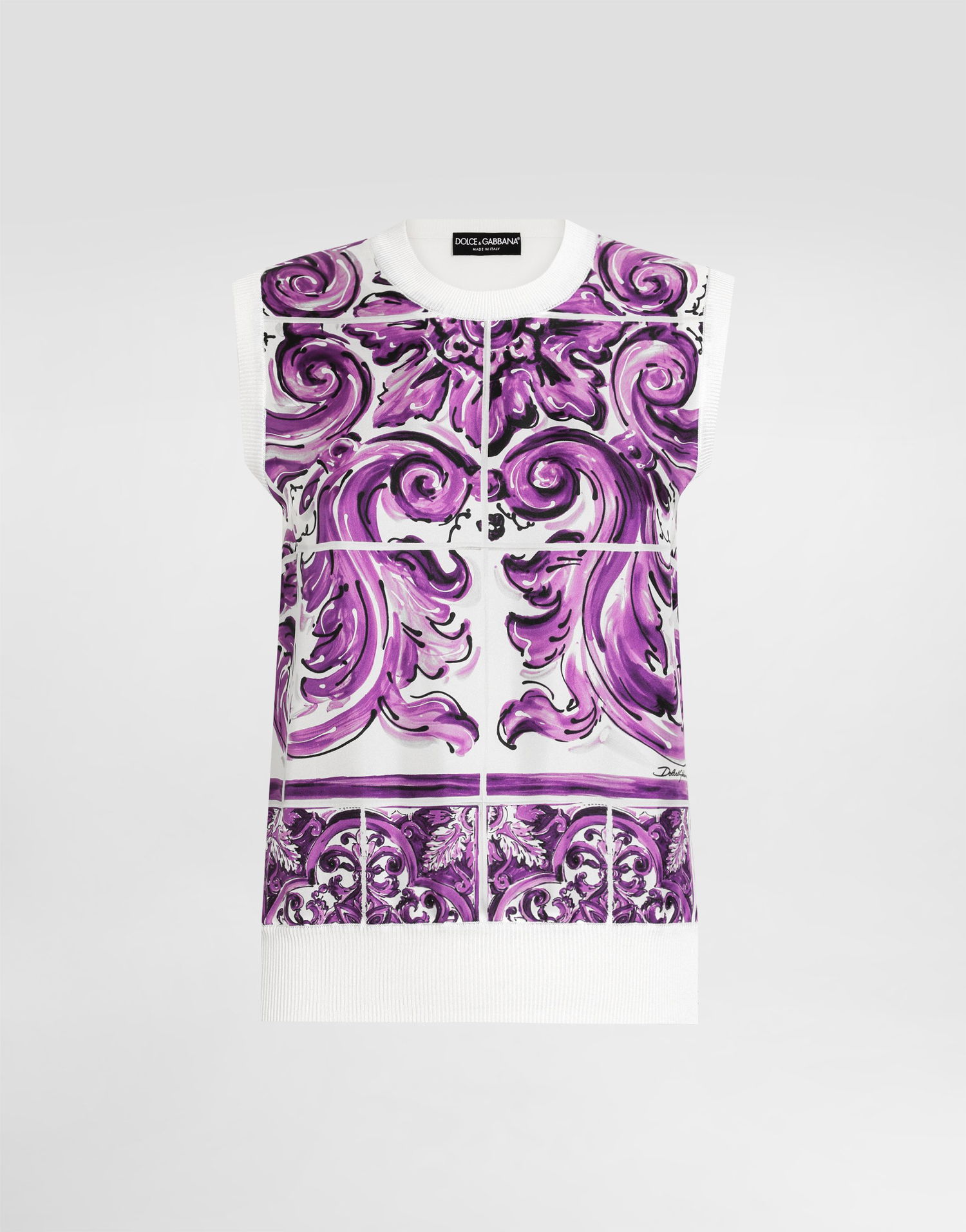 Tielko Dolce & Gabbana Dolce & Gabbana Majolica-Print Silk Tank Top Fialová | FXT06TJBSJFH25DQ, 0