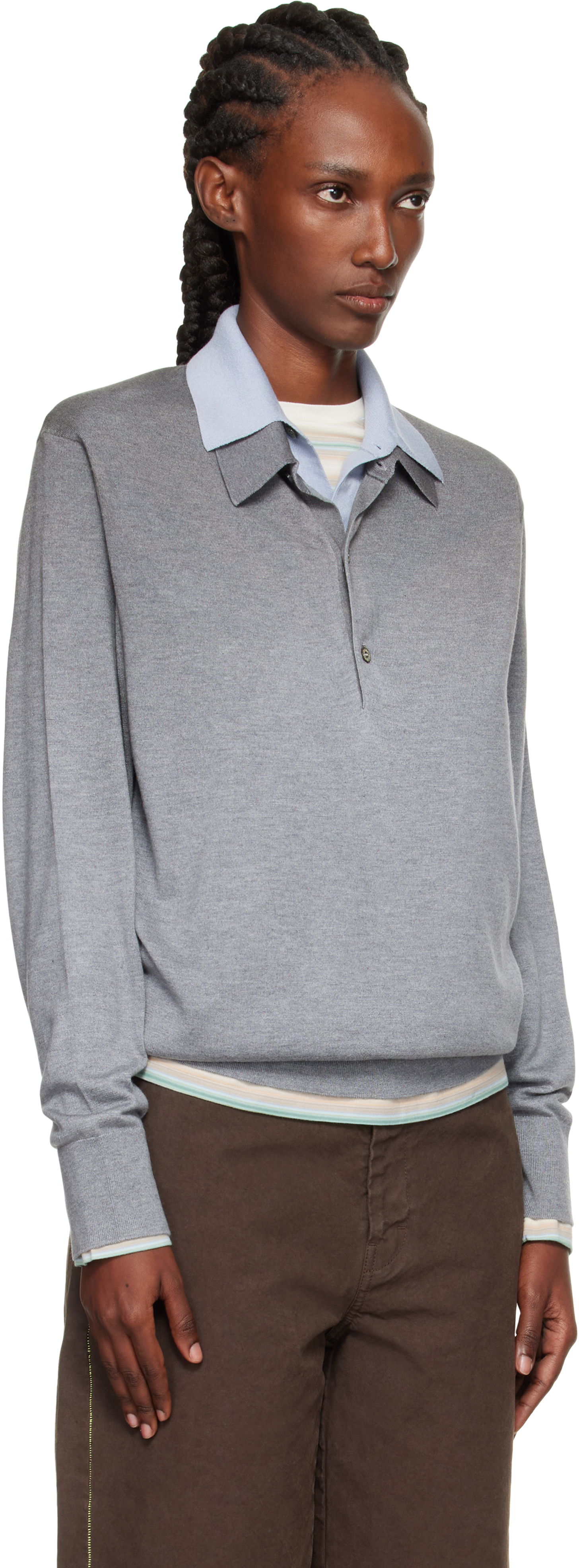 Polo tričko Acne Studios Acne Studios Layered Silk Polo Šedá | A60591-, 1