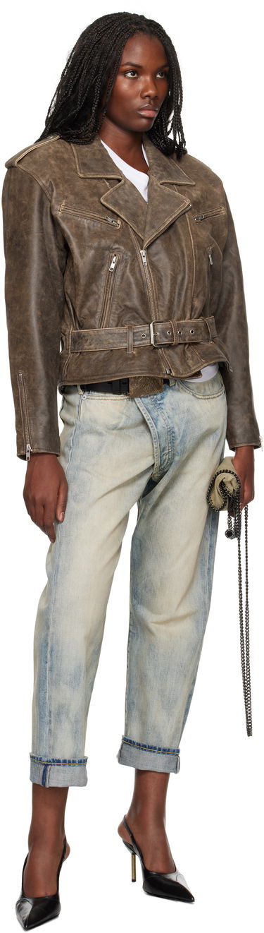 Bunda R13 R13 Exaggerated Shoulder Leather Motorcycle Jacket Hnedá | R13WR323-R434A, 3