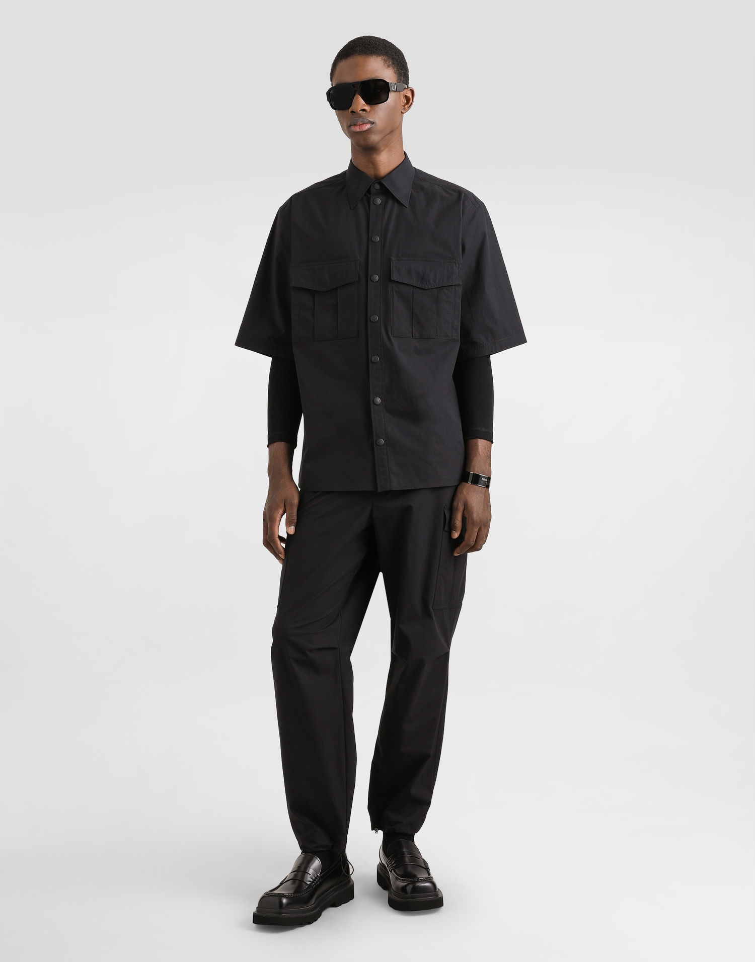 Košeľa Dolce & Gabbana Dolce & Gabbana Poplin Short Sleeve Shirt with Flap Pockets Čierna | G5MP1TFUEFJN0000, 1