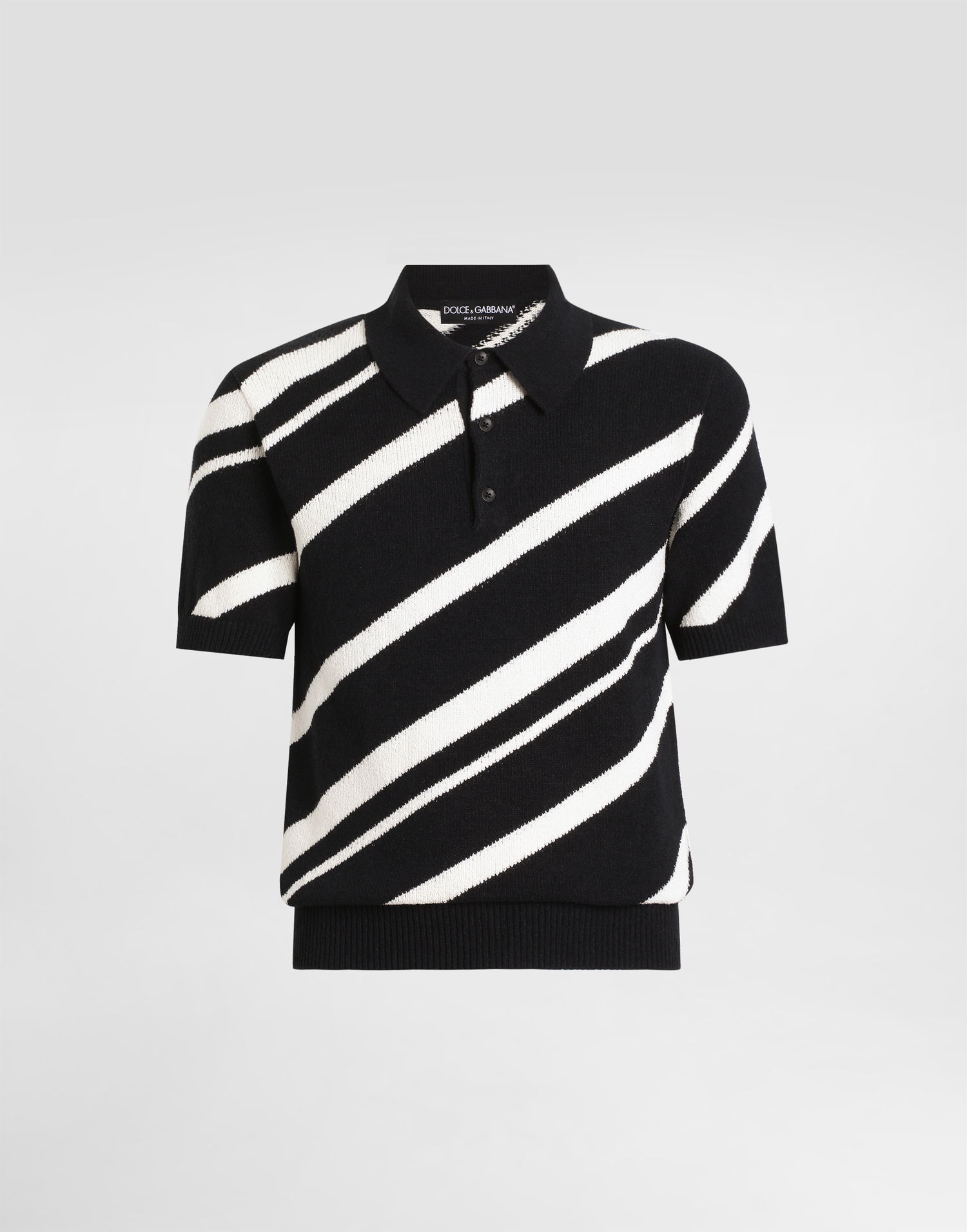 Polo tričko Dolce & Gabbana Dolce & Gabbana Striped Knitted Polo Shirt Čierna | GXZ64TJFMMSN0004, 0