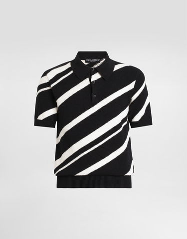 Polo tričko Dolce & Gabbana Dolce & Gabbana Striped Knitted Polo Shirt Čierna | GXZ64TJFMMSN0004, 0