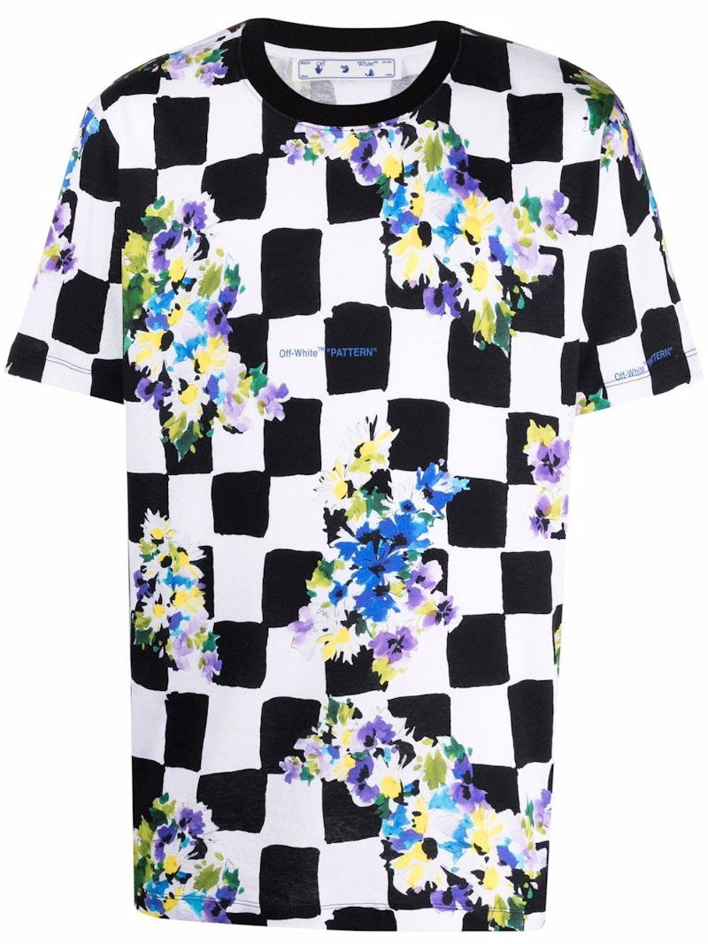 Tričko Off-White Check Flowers T-shirt Black/White Rôznofarebný | OMAA027S21JER0268400, 0