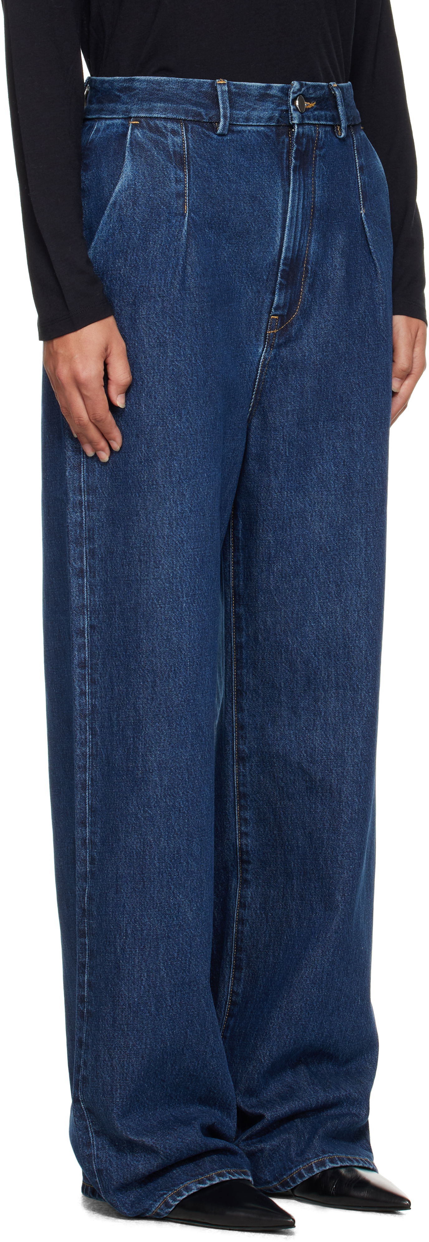 Džínsy Loulou de Saison Loulou de Saison Attu Pleated Jeans Modrá | ATTU LDS, 1