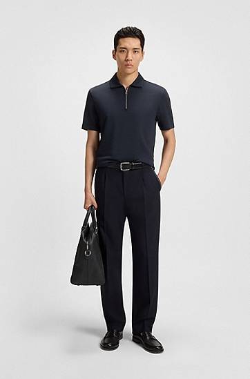 Polo tričko BOSS Zip-Neck Piqué Polo Shirt Navy | 50544091, 1