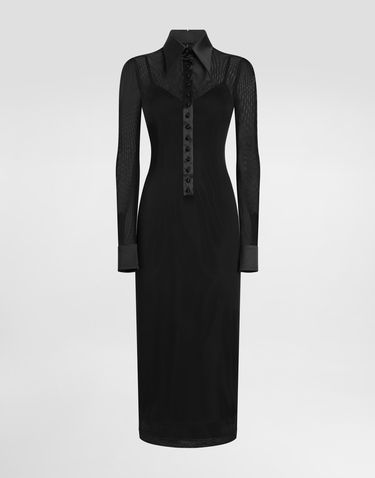 Šaty Dolce & Gabbana Dolce & Gabbana Tulle Shirt Dress with Satin Details Čierna | F6TRGTFLREYN0000, 0