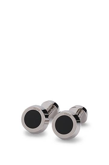 Šperky BOSS Round cufflinks with black-enamel insert Metalická | 50539967, 1