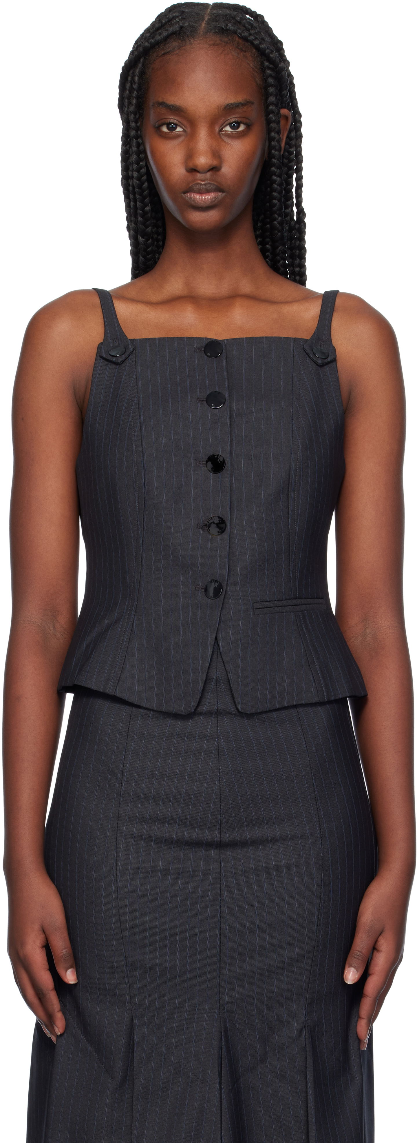 Tielko GANNI Striped Button-Up Suit Vest Čierna | F9484, 0