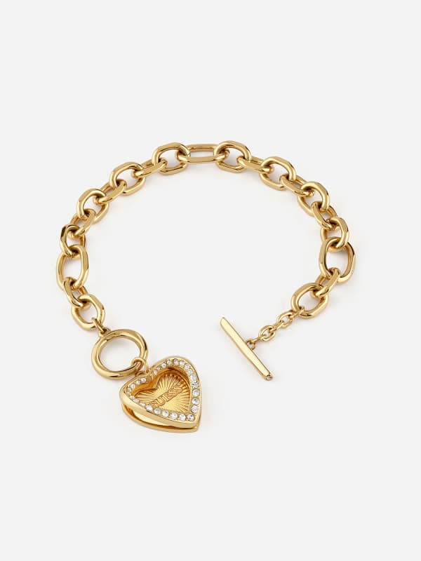 Náramok GUESS Chain Bracelet With Heart Pendant Metalická | JUBB04599JW