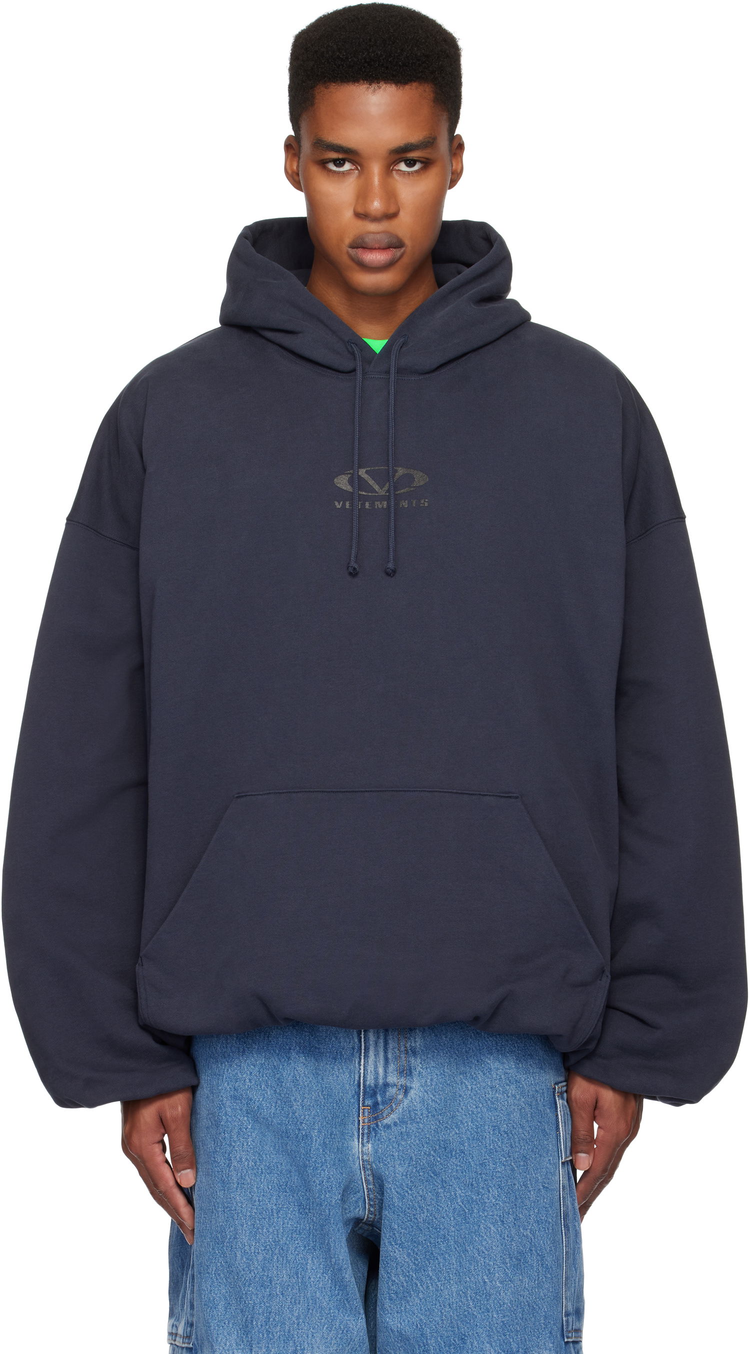 Mikina VETEMENTS Oval Logo Cropped Boxy Hoodie Šedá | UA66HD600N, 0