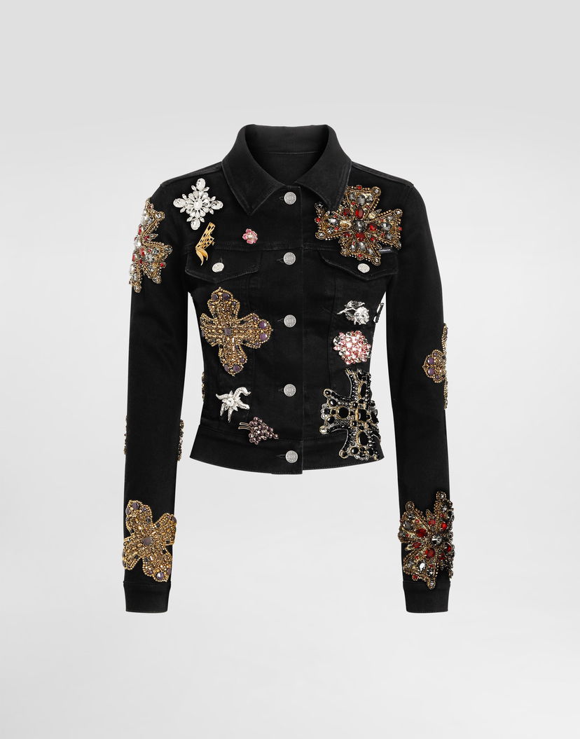 Bunda Dolce & Gabbana Dolce & Gabbana Embellished Denim Jacket Čierna | F9S20ZG8NM9S9001