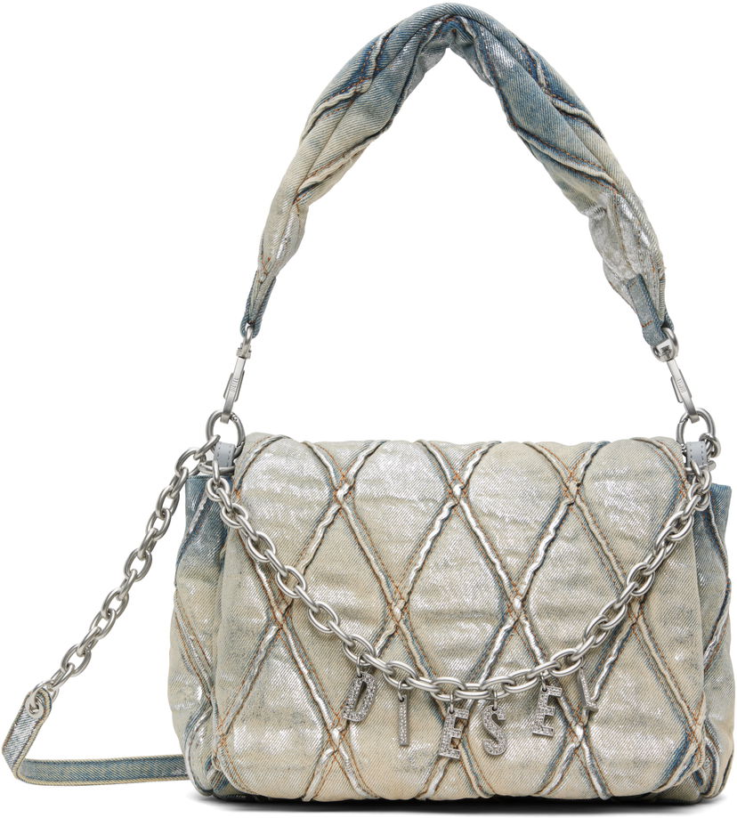 Taška cez rameno Diesel Metallic Denim Shoulder Bag With Charms Modrá | X09596 P6809