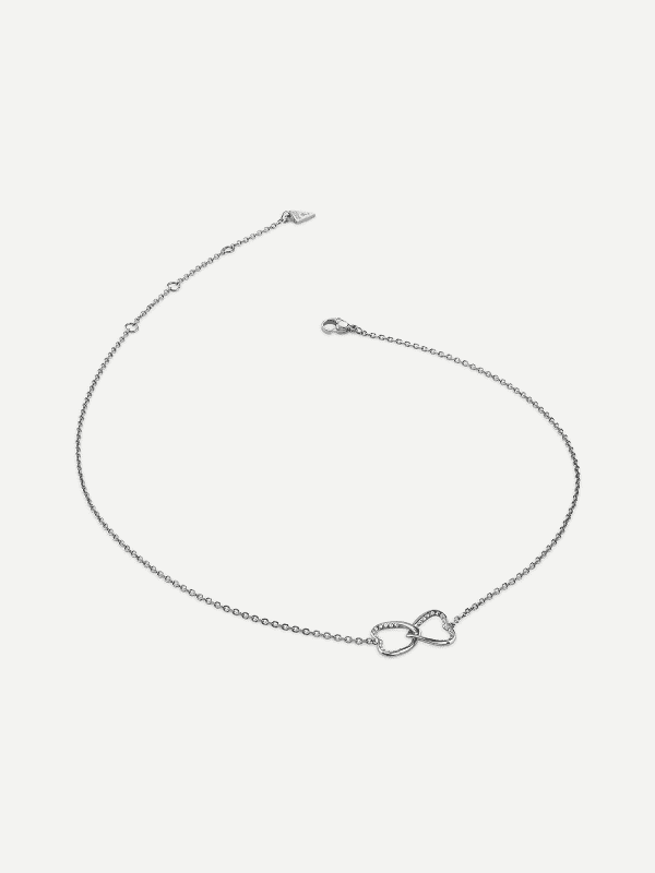 Náhrdelník GUESS Silver Double Heart Necklace Metalická | JUBN04616JW