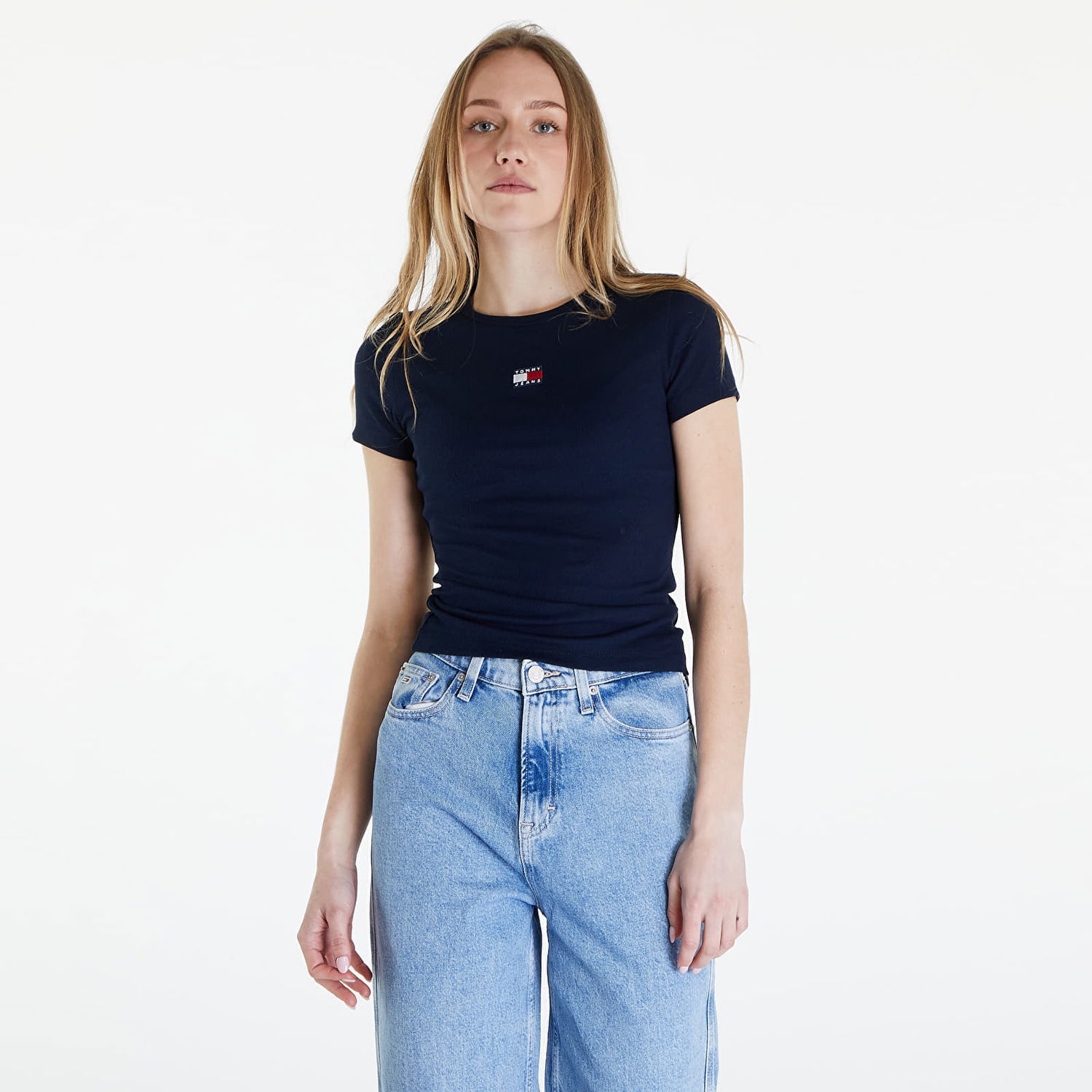 Tričko Tommy Hilfiger Slim Badge Ribbed Tee Dark Night Navy Čierna | DW0DW17881 C1G, 0