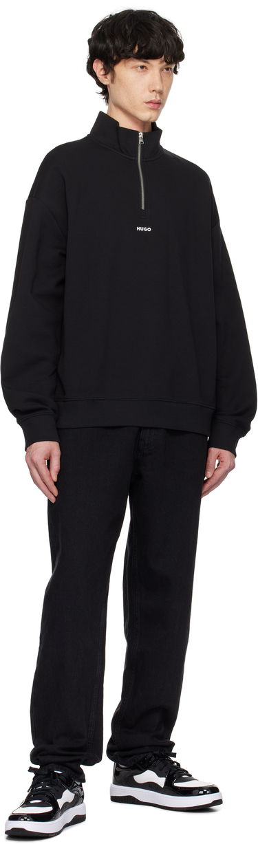 Mikina BOSS Hugo Logo Print Cotton-Terry Zip-Neck Sweatshirt Čierna | 50525881, 3