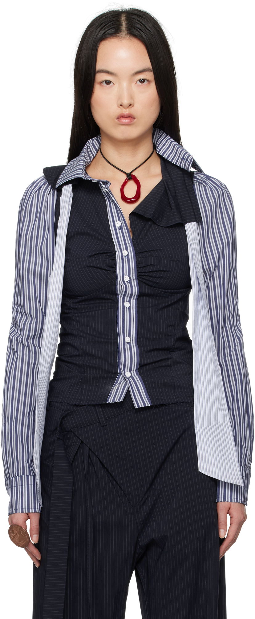 Košeľa Ottolinger Ottolinger Deconstructed Lavallière Shirt Navy | 11140021102