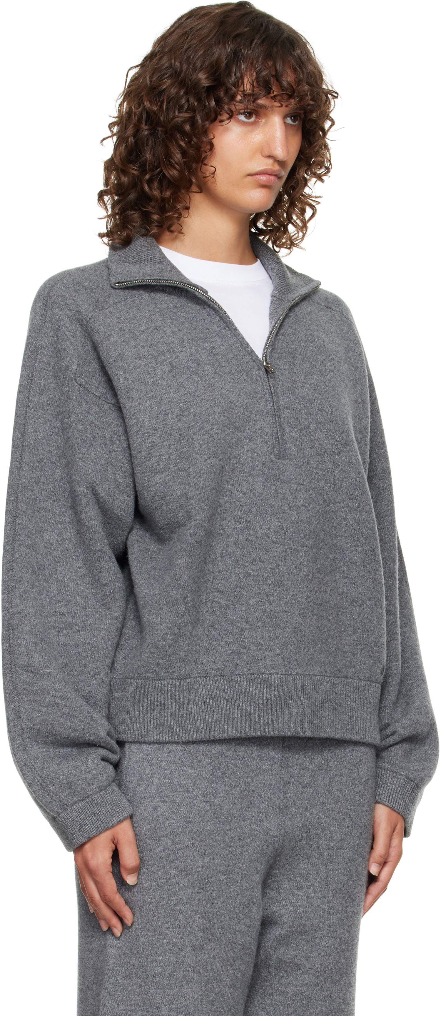 Sveter Loulou de Saison Loulou de Saison Cashmere Quarter-Zip Sweater Šedá | DRIES, 1