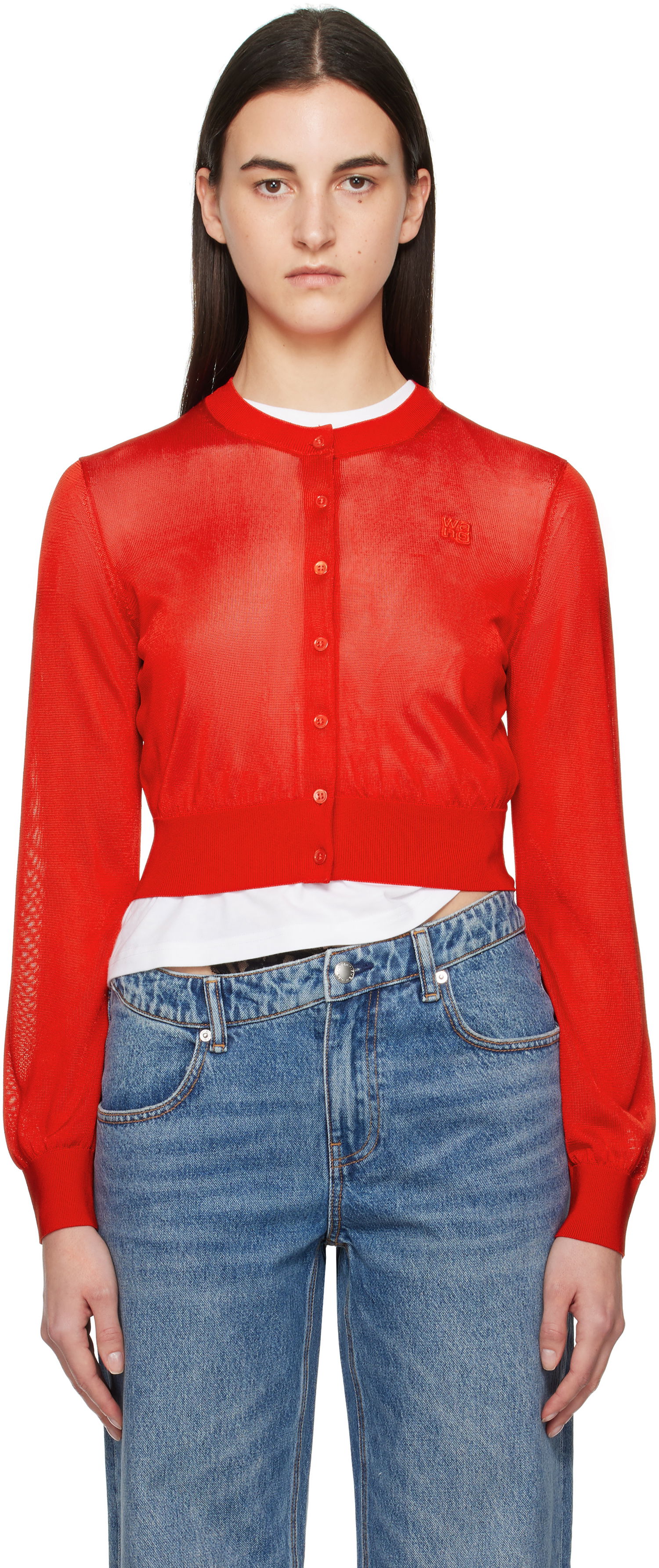 Sveter Alexander Wang Alexanderwang.t Embroidered Cropped Cardigan Modrá | 4KC1253070, 0