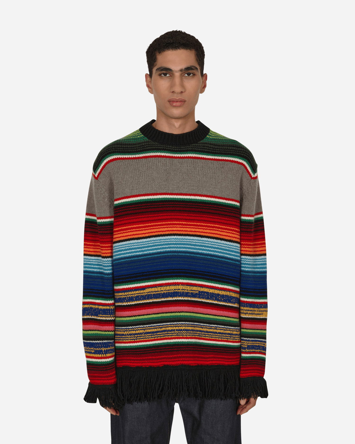 Sveter Junya Watanabe Fringe Striped Crewneck Sweater Rôznofarebný | WJ-N009-W22  1, 0