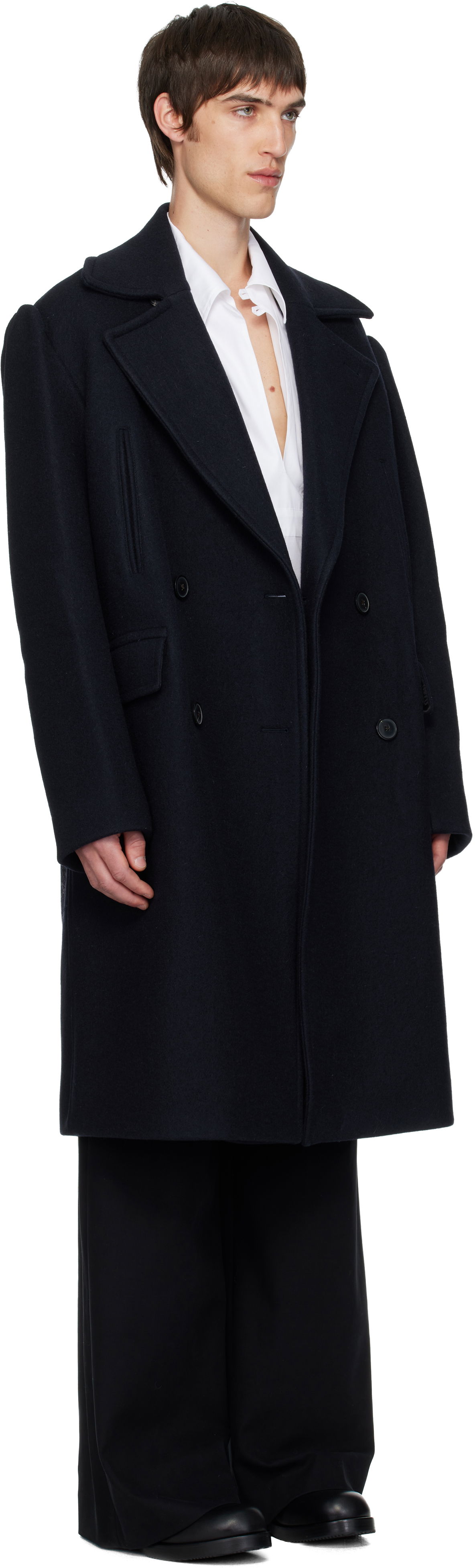 Kabáty Dries Van Noten Double-Breasted Wide-Lapel Coat Navy | 252-020259-2215, 1