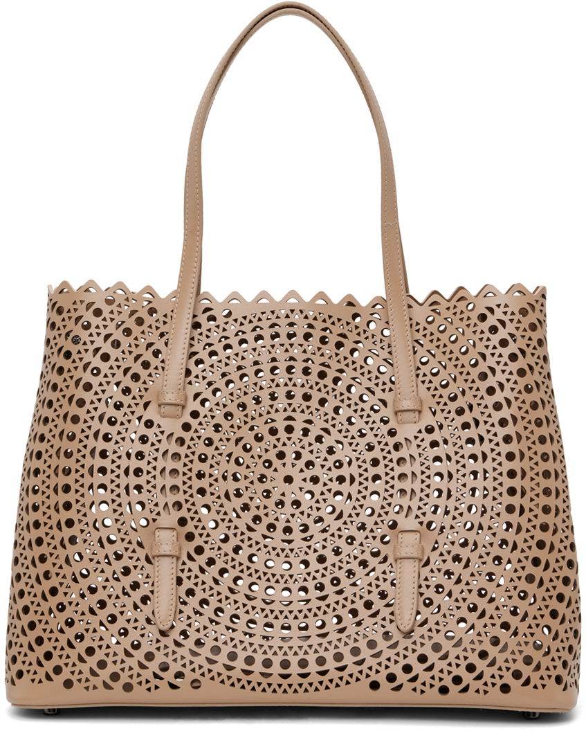 Tote bag Alaïa Mina 32 Perforated Leather Tote Béžová | AA1S06732C0I61, 0