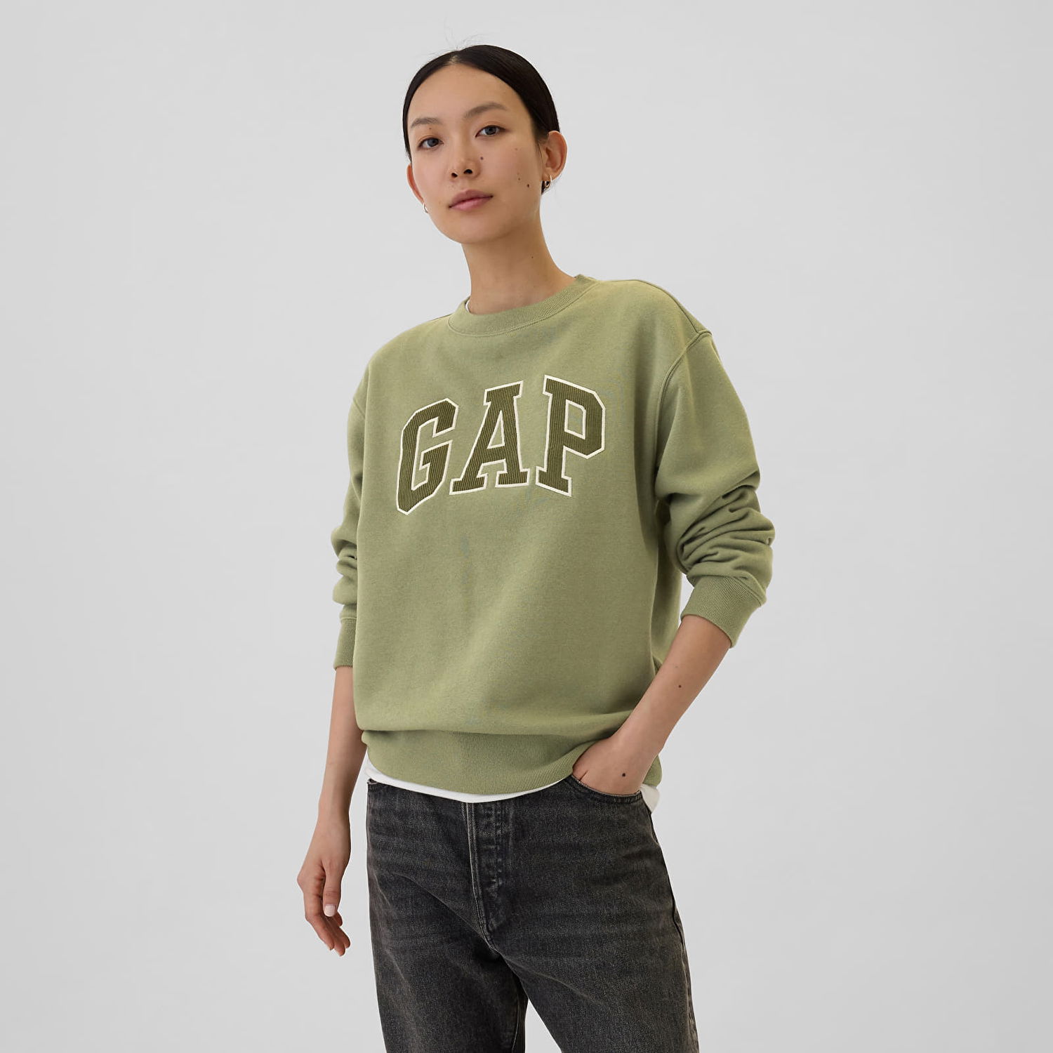 Mikina GAP Logo Crew Olive Cord Zelené | 554936-34, 0