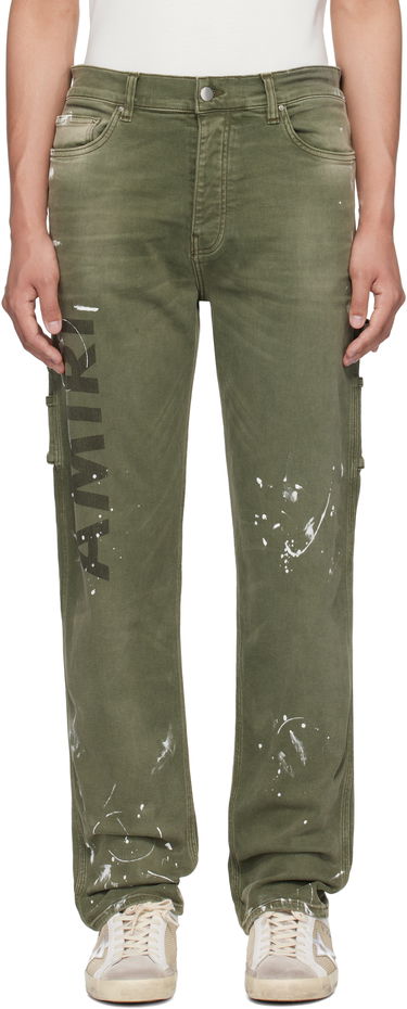 Džínsy AMIRI AMIRI Army Logo Painted Slim Workman Jeans Zelené | AMDNSM1018, 0