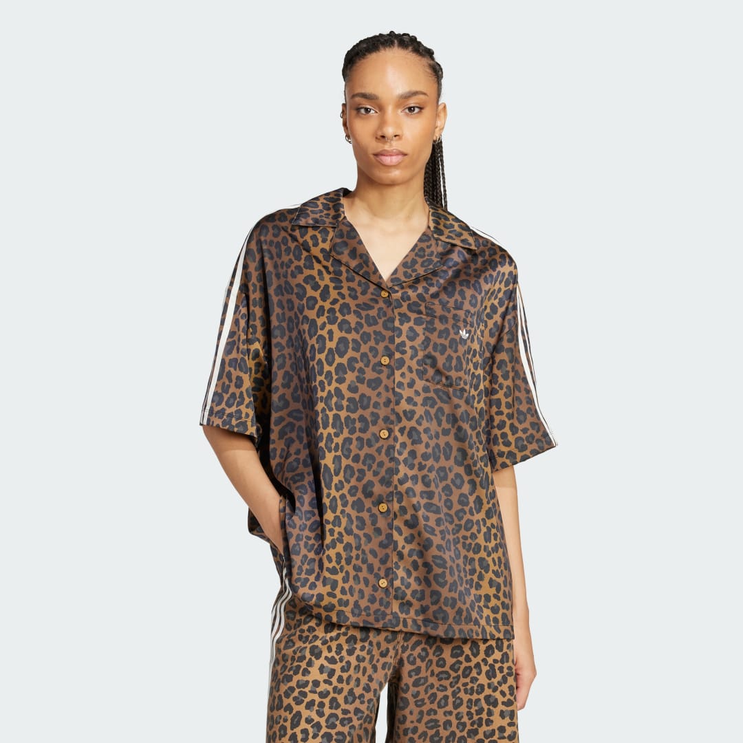 Košeľa adidas Originals Originals Satin Leopard Print Shirt Hnedá | KA2678, 0