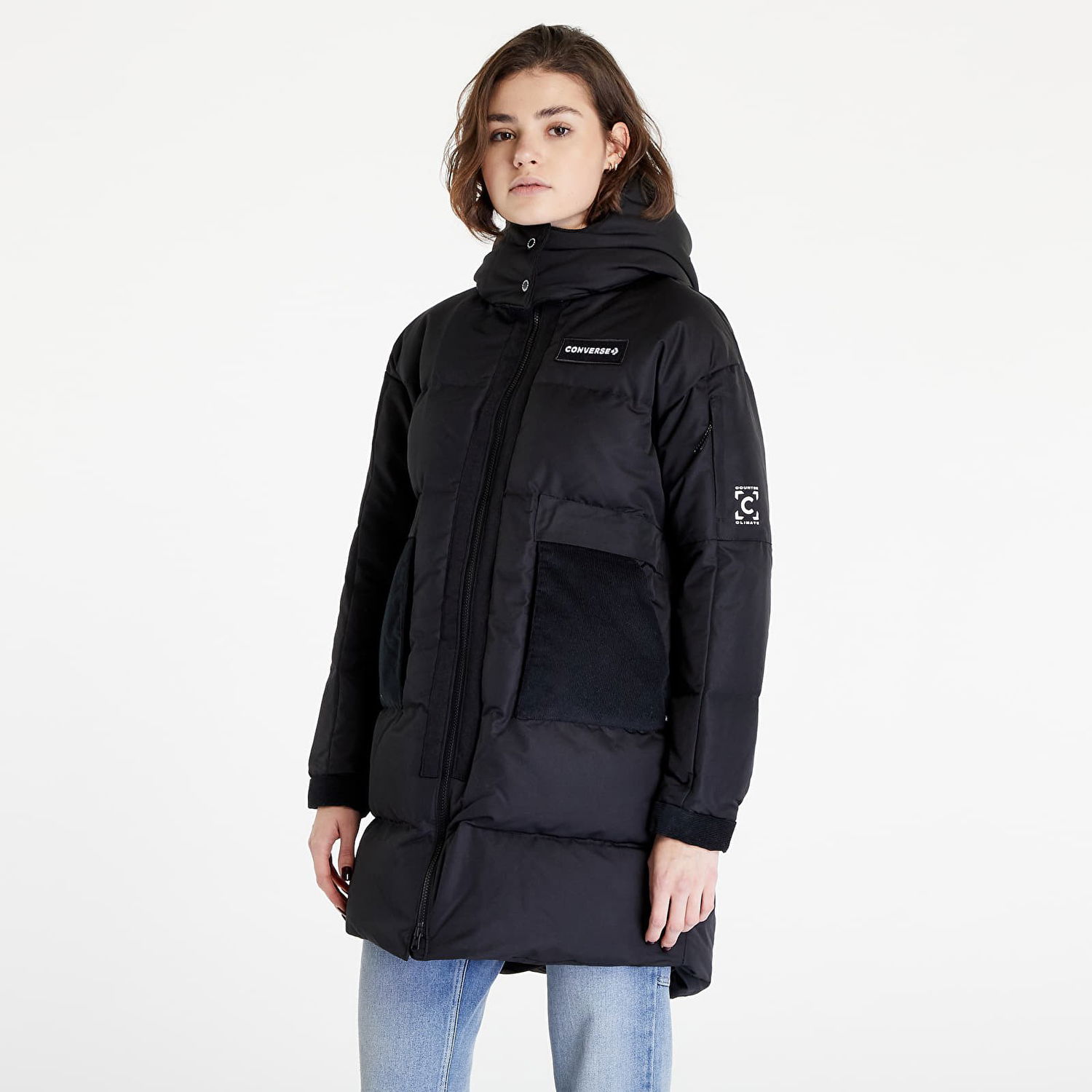 Prešívaná bunda Converse W Premium Long Down Jacket Čierna | 10023725-A03, 0