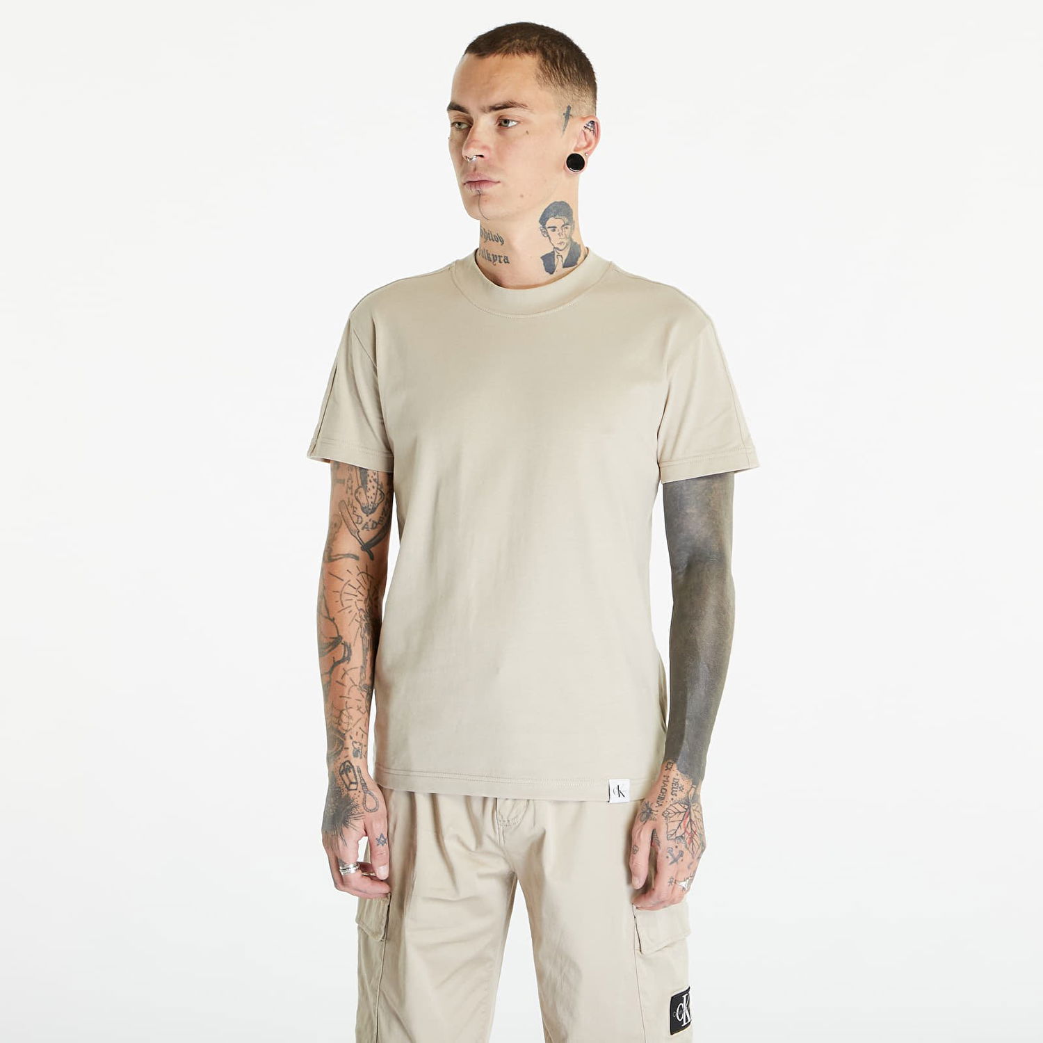 Tričko CALVIN KLEIN Jeans Woven Tab Short Sleeve Tee Plaza Taupe Béžová | J30J324530 PED, 0