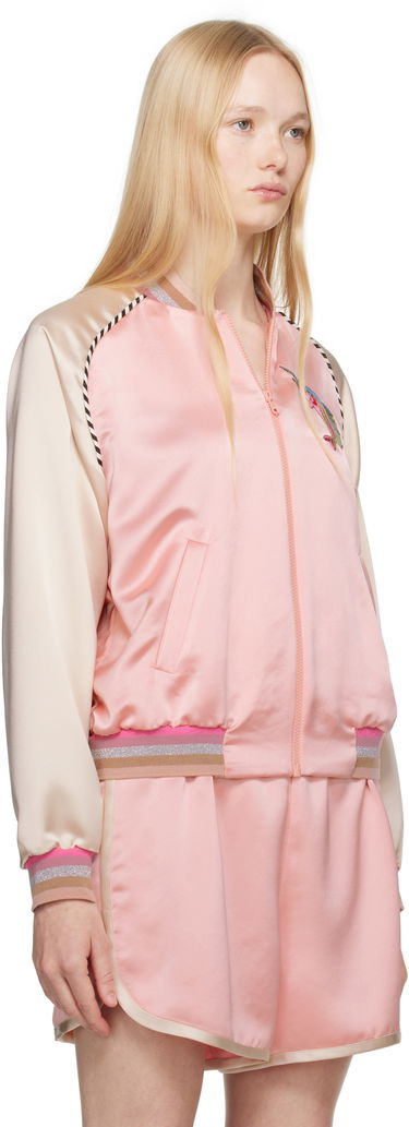 Bomber bunda Anna Sui Anna Sui Satin Embroidered Souvenir Bomber Jacket Ružová | 325D31, 1