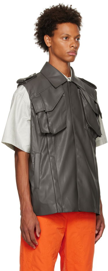 Vesta Feng Chen Wang Feng Chen Wang Vented Faux-Leather Vest Šedá | FMF14VS04, 1