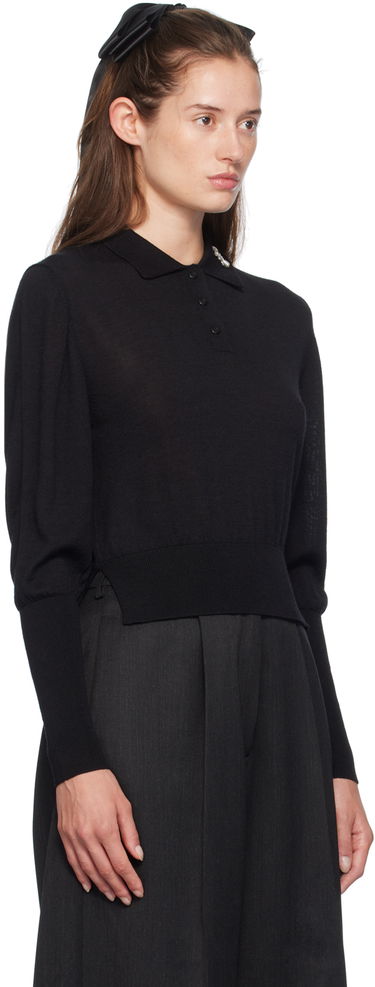 Polo tričko Simone Rocha Simone Rocha Merino Silk Knit Long Sleeve Polo Hnedá | KMK4B 0647, 4